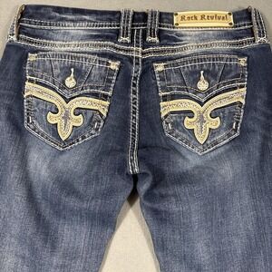 Rock Revival CORNETT Boot  MENS 31 Jeans DARK Wash WHISKERING THICK STITCH